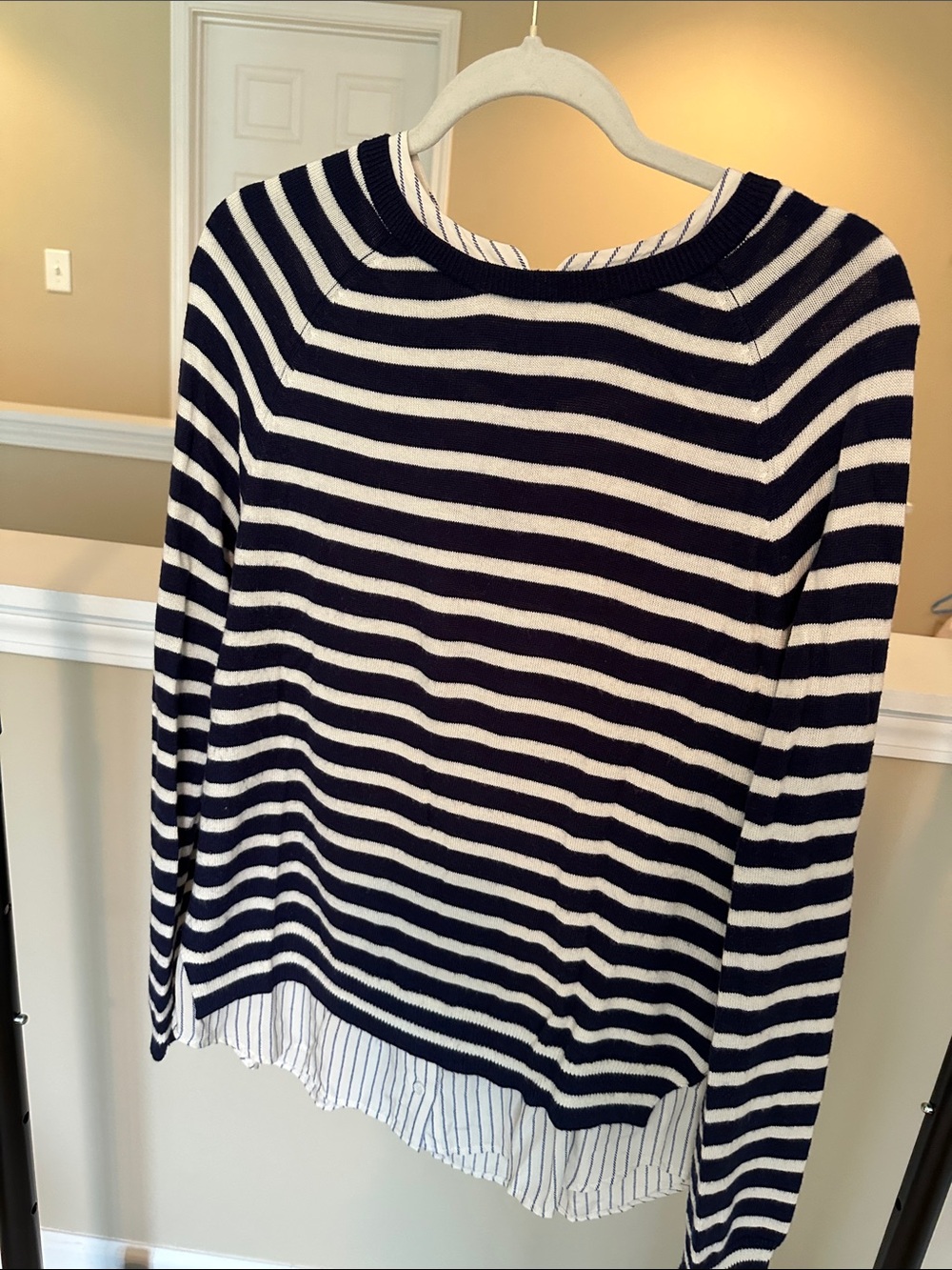 Joie Navy and White Striped Layered-Look Pullover
